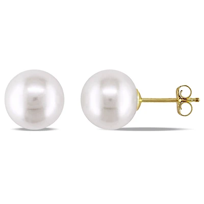 White Cultured Freshwater Pearl 14K Yellow Gold Stud Earrings 