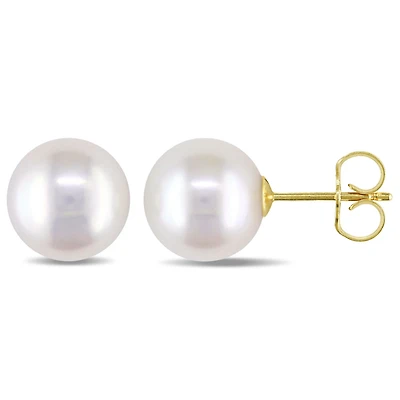 White Cultured Freshwater Pearl 14K Yellow Gold Stud Earrings 