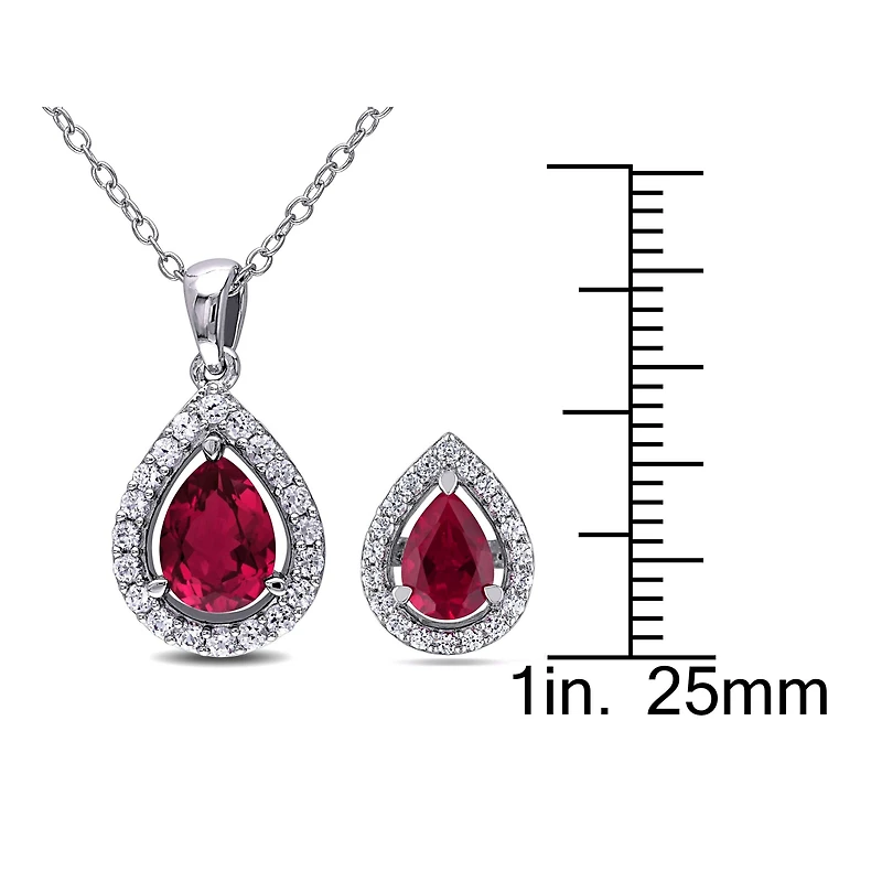 Lab-Created Ruby & White Sapphire Earrings & Pendant Necklace 2-Piece Set