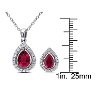 Lab-Created Ruby & White Sapphire Earrings & Pendant Necklace 2-Piece Set