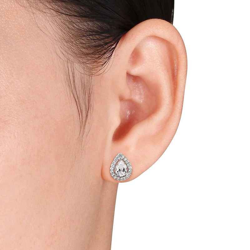 Lab-Created White Sapphire Sterling Silver Earrings & Pendant 2-Piece Set 