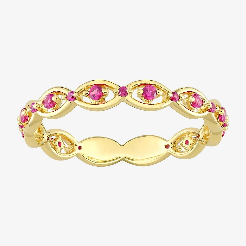 Womens Lab Created Red Ruby 18K Gold Over Silver Stackable Ring
