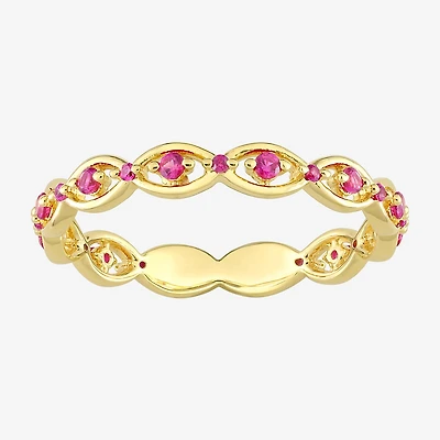 Womens Lab Created Red Ruby 18K Gold Over Silver Stackable Ring
