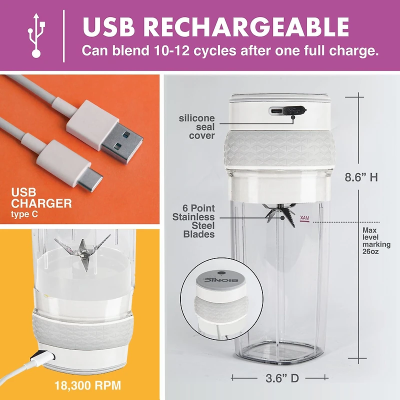 Bionic Blade Portable Rechargeable Blender with 26oz Cup