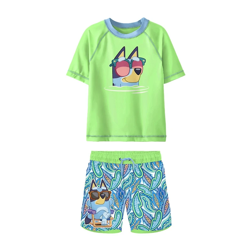 Toddler Boys UV Protection Bluey 2-pc. Rash Guard Set