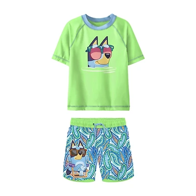 Toddler Boys UV Protection Bluey 2-pc. Rash Guard Set