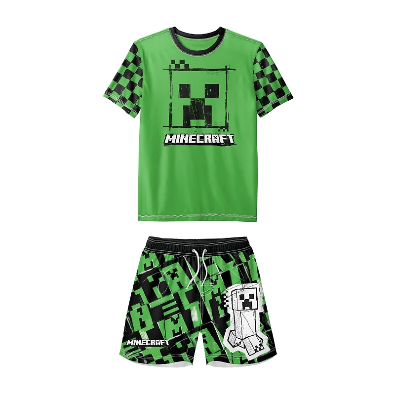 Little Boys UV Protection Minecraft 2-pc. Rash Guard Set