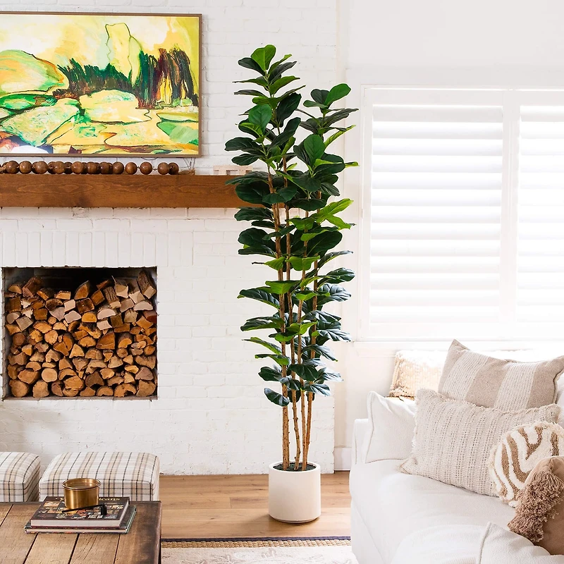 Nearly Natural 8ft Fiddle Leaf Decorative White Indoor Artificial Tree