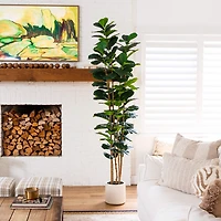 Nearly Natural 8ft Fiddle Leaf Decorative White Indoor Artificial Tree