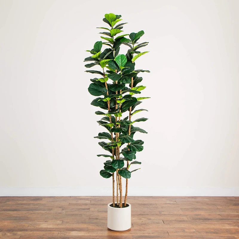 Nearly Natural 8ft Fiddle Leaf Decorative White Indoor Artificial Tree