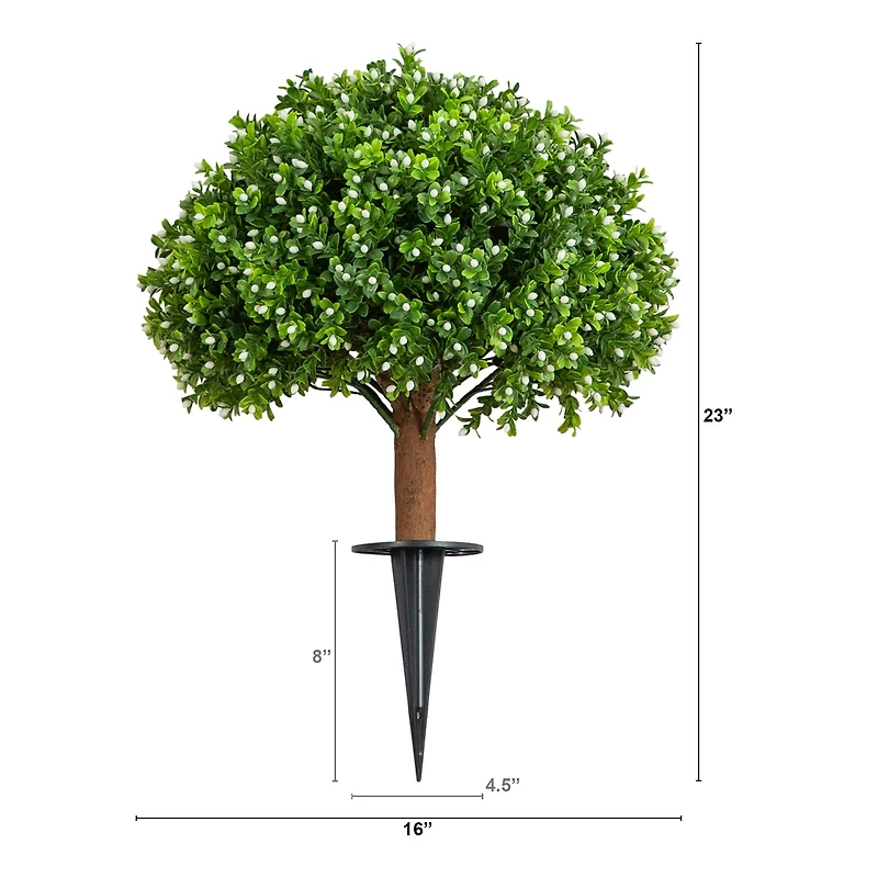 Nearly Natural 23" Flowering Boxwood Integrated Ground Stake Artificial Plant
