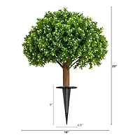 Nearly Natural 23" Flowering Boxwood Integrated Ground Stake Artificial Plant