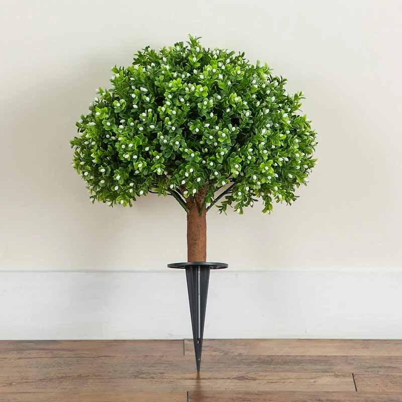 Nearly Natural 23" Flowering Boxwood Integrated Ground Stake Artificial Plant