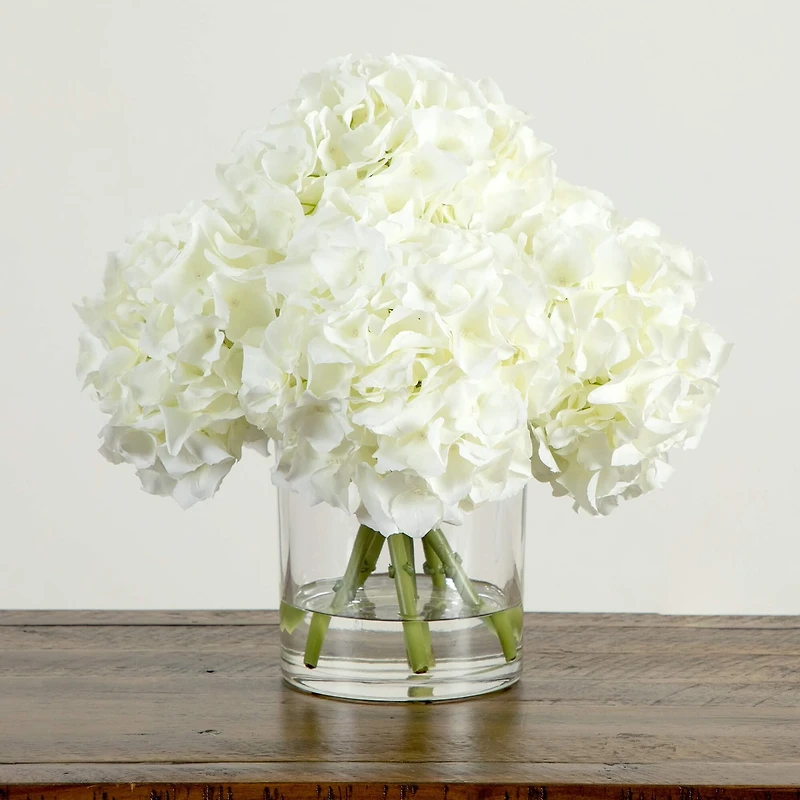 Nearly Natural 14" Hydrangea Glass Vase Artificial Flowers