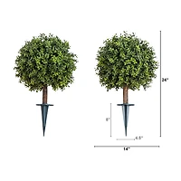 Nearly Natural 2-pc. 2ft Boxwood Integrated Ground Stake Artificial Plant