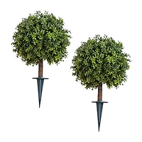 Nearly Natural 2-pc. 2ft Boxwood Integrated Ground Stake Artificial Plant