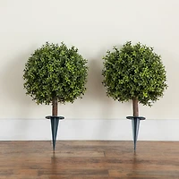 Nearly Natural 2-pc. 2ft Boxwood Integrated Ground Stake Artificial Plant