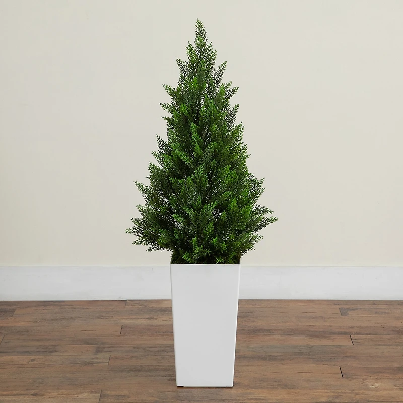 Nearly Natural 45" Cedar White Tower Indoor Outdoor Artificial Tree