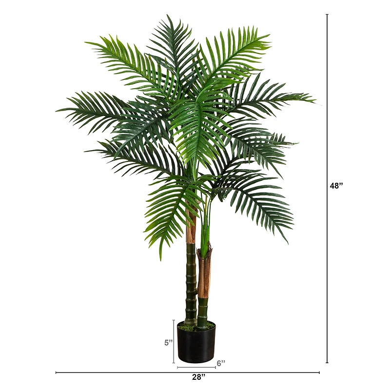 Nearly Natural 4ft Double Robellini Palm Indoor Outdoor Artificial Tree