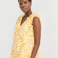 52seven Womens Split Tie Neck Sleeveless Leaf Shift Dress