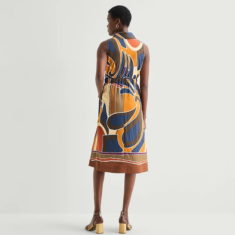 52seven Womens Sleeveless Midi Abstract Shirt Dress