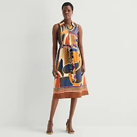52seven Womens Sleeveless Midi Abstract Shirt Dress