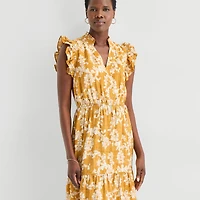 52seven Womens Notch Neck Sleeveless Ruffled Maxi Dress