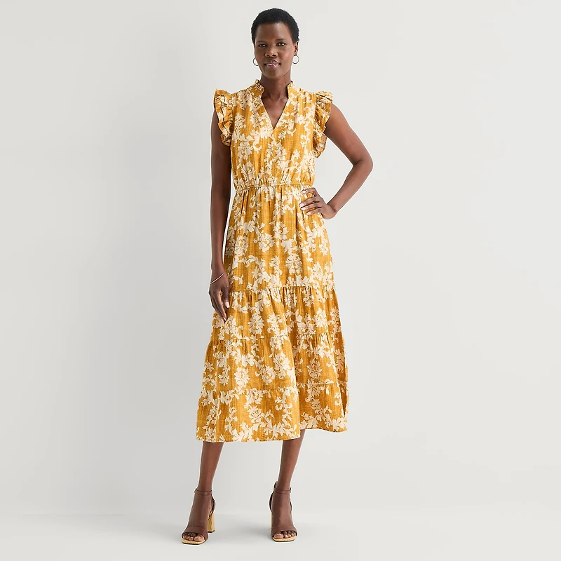52seven Womens Notch Neck Sleeveless Ruffled Maxi Dress