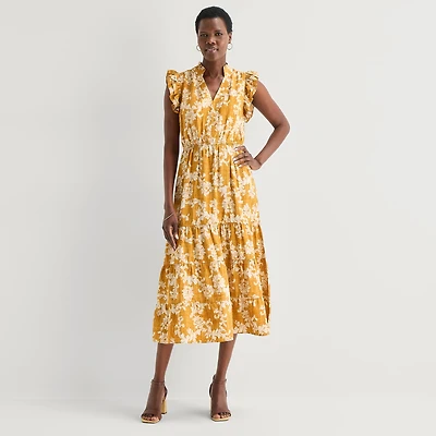 52seven Womens Notch Neck Sleeveless Ruffled Maxi Dress