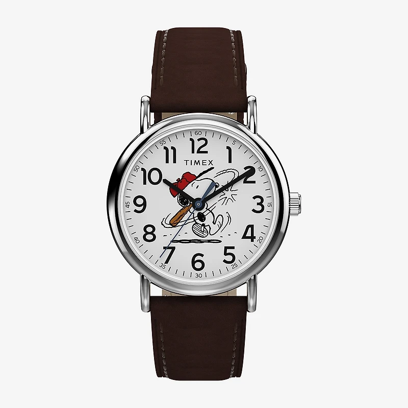 Timex Timex Peanuts Weekender 38mm Baseball Brown Leather Strap Watch Tw2y51500jt Mens Brown Leather Strap Watch Tw2y51500jt