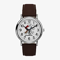 Timex Timex Peanuts Weekender 38mm Baseball Brown Leather Strap Watch Tw2y51500jt Mens Brown Leather Strap Watch Tw2y51500jt