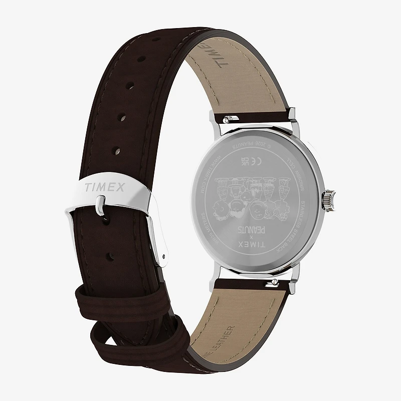 Timex Timex Peanuts Weekender 38mm Baseball Brown Leather Strap Watch Tw2y51500jt Mens Brown Leather Strap Watch Tw2y51500jt