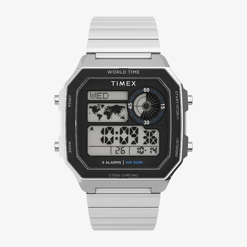 Timex Mens Digital Silver Tone Stainless Steel Bracelet Watch Tw5m68900jt
