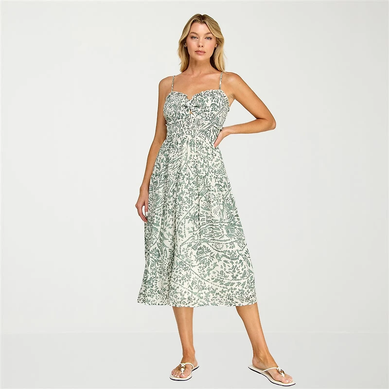 Trixxi Womens Juniors Midi Sweetheart Neck Sleeveless Leaf A-Line Dress