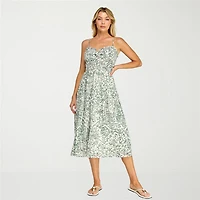 Trixxi Womens Juniors Midi Sweetheart Neck Sleeveless Leaf A-Line Dress