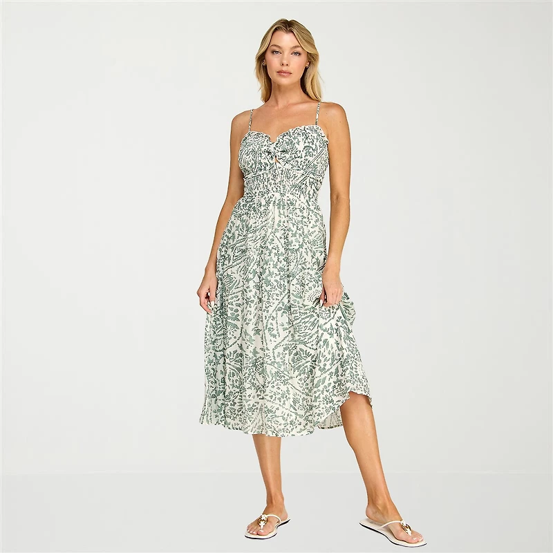 Trixxi Womens Juniors Midi Sweetheart Neck Sleeveless Leaf A-Line Dress