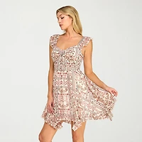 Trixxi Womens Juniors Sweetheart Neck Short Sleeve Flutter Fit + Flare Dress