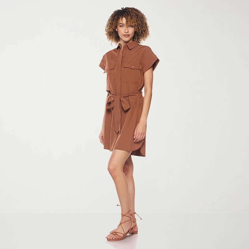 belle vie Womens Short Sleeve Shirt Dress