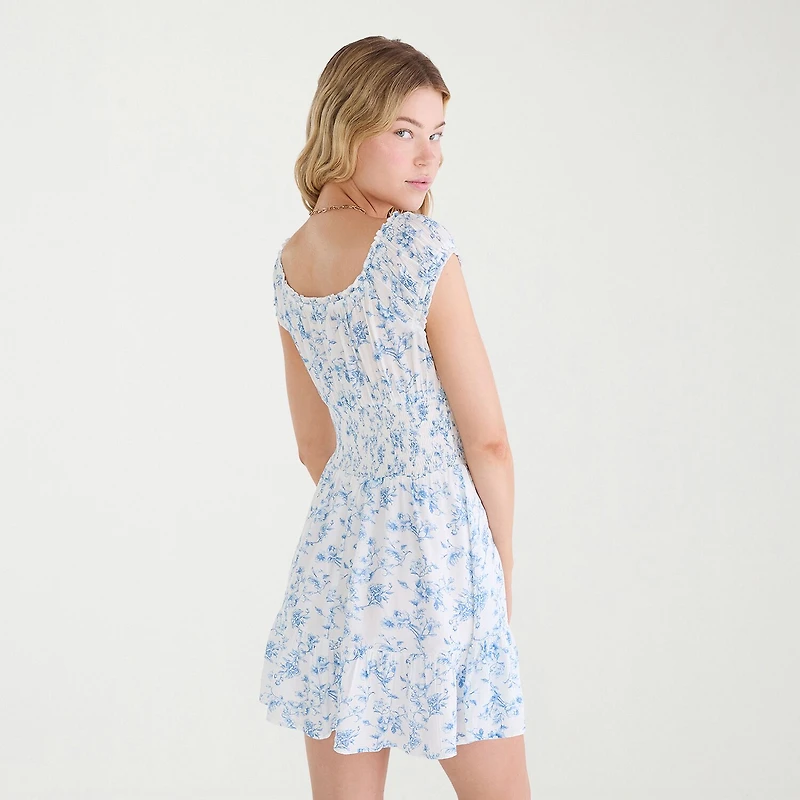 AEROPOSTALE Womens Juniors Keyhole Neck Short Sleeve Cap Fit + Flare Dress