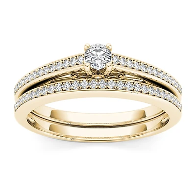 Womens 1 CT. T.W. Natural White Diamond 10K Gold Round Side Stone Bridal Set