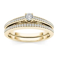 Womens 1 CT. T.W. Natural White Diamond 10K Gold Round Side Stone Bridal Set