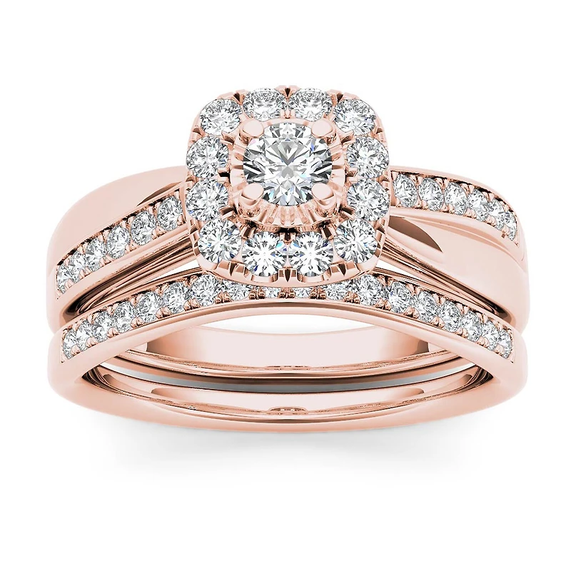 Womens / CT. T.W. Natural White Diamond 10K Gold Cushion Halo Bridal Set