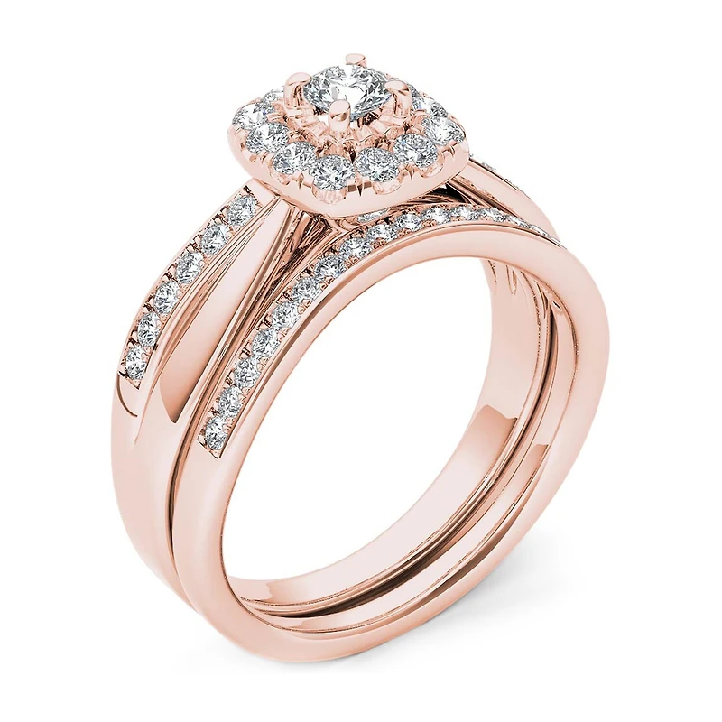 Womens / CT. T.W. Natural White Diamond 10K Gold Cushion Halo Bridal Set