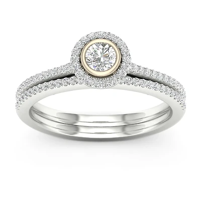 Womens 3/8 CT. T.W. Natural White Diamond 10K Two Tone Gold Round Bridal Set