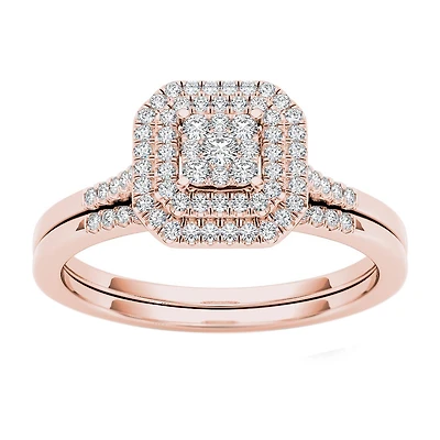 Womens 1/ CT. T.W. Natural White Diamond 10K Gold Cushion Bridal Set