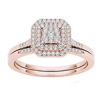 Womens 1/ CT. T.W. Natural White Diamond 10K Gold Cushion Bridal Set