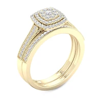 Womens / CT. T.W. Natural White Diamond 10K Gold Cushion Halo Bridal Set