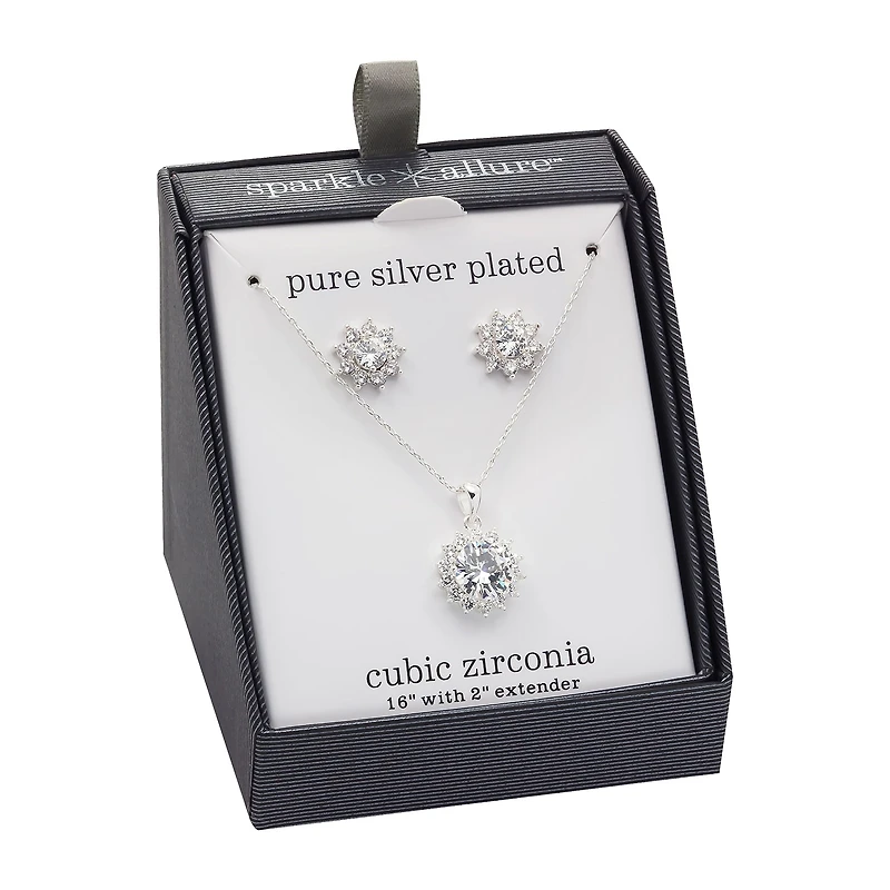 Sparkle Allure Womens White Cubic Zirconia Pure Silver Over Brass Sunburst 2-pc. Jewelry Set