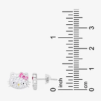 Girls White Crystal Sterling Silver 8.1mm Hello Kitty Hoop Earrings