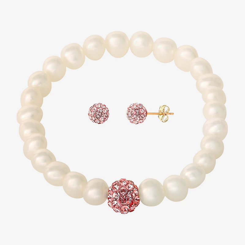 Girls Pink Crystal Cultured Freshwater Pearl 14K Gold 2-pc. Jewelry Set